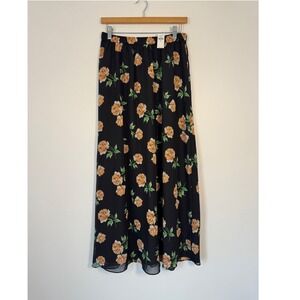 Cottagecore Old Navy NWT Med Tall Maxi Skirt Black Orange Floral Rose Chiffon